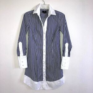 BEN SHERMAN sz XS 100% Cotton Blue & White Stripe Long Sleeve Collar Cuff Dress